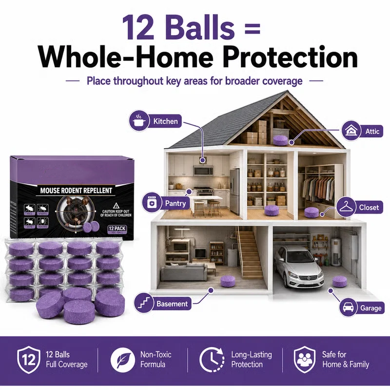 🔥12-Pack Rodent Repellent Balls for Home Kitchen Effective Pest Control Solution