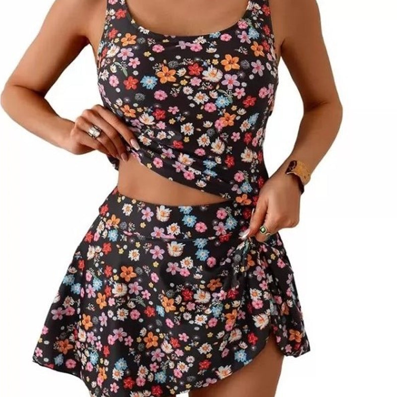 ๐โ๏ธ Tank Top & Side Tie Skirt Swimwear Set โ Adjustable Straps, High Waist, Removable Pads, Flowy Cover-Up Style. Perfect For Beach, Pool & Honeymoon! ๐๐โจ
