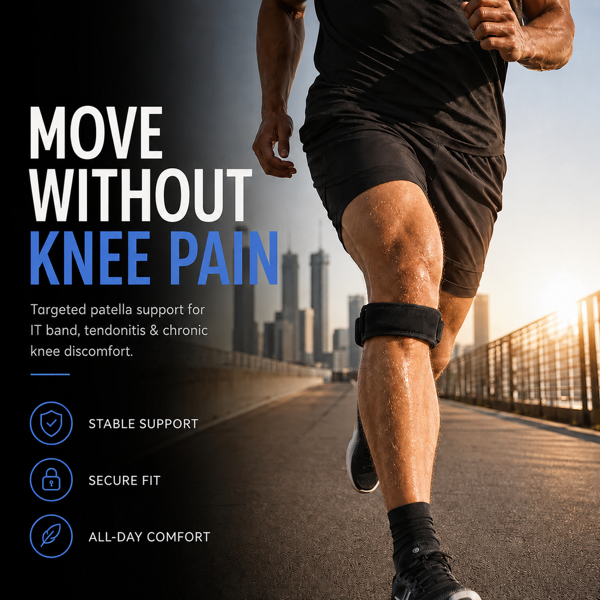 🥳2026 HOT SALE🥳💞50K+ SOLD!🦵💪 50% OFF! Sports Patella Brace – Adjustable strap, breathable neoprene. Relieves knee pain, stabilises patella. Run & gym without pain! 🏃‍♂️✨