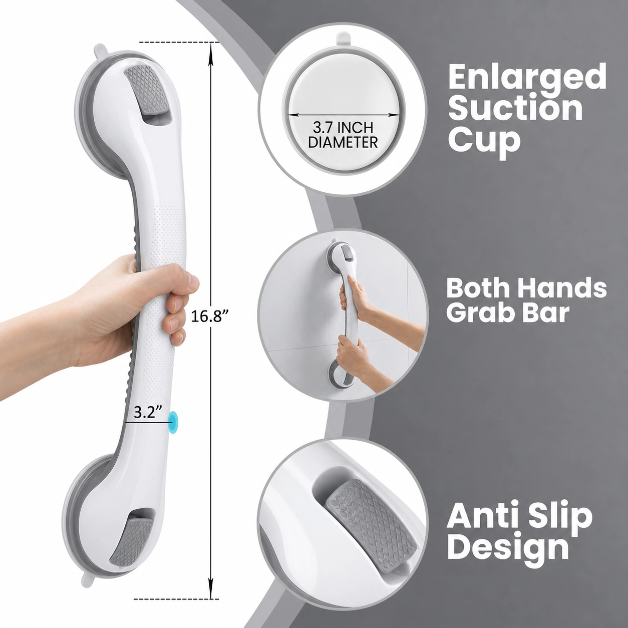 🛡️ No-Drill Suction Grab Bar
