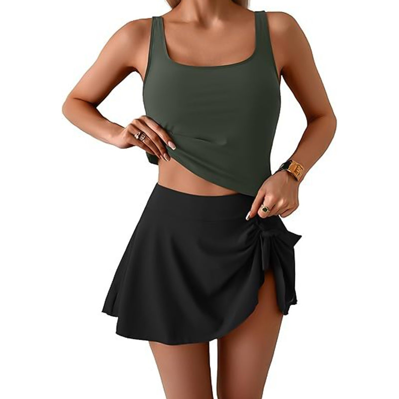 👙☀️ Tank Top & Side Tie Skirt Swimwear Set – Adjustable Straps, High Waist, Removable Pads, Flowy Cover-Up Style. Perfect For Beach, Pool & Honeymoon! 🌊💕✨