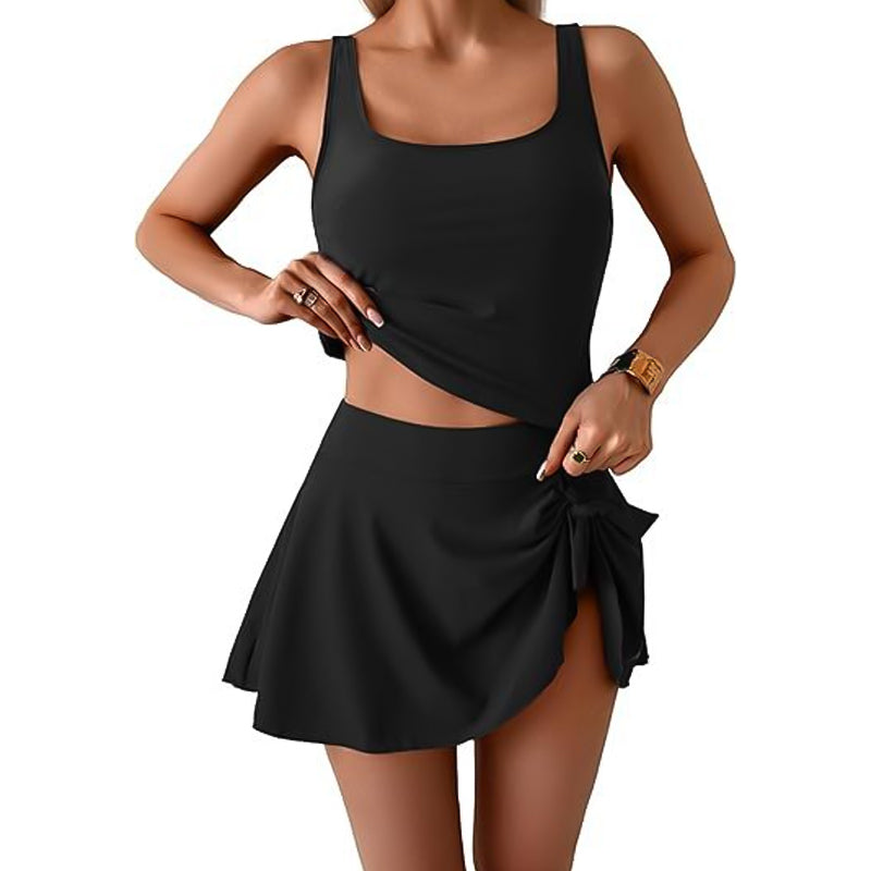 👙☀️ Tank Top & Side Tie Skirt Swimwear Set – Adjustable Straps, High Waist, Removable Pads, Flowy Cover-Up Style. Perfect For Beach, Pool & Honeymoon! 🌊💕✨